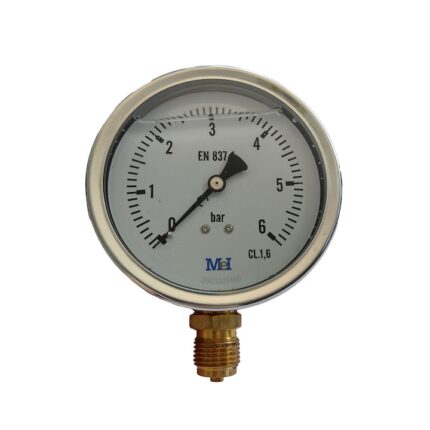 Manometru 0-6 bar, diametru 63mm, carcasa inox cu glicerina (antivibratii), radial (montare pe verticala)
