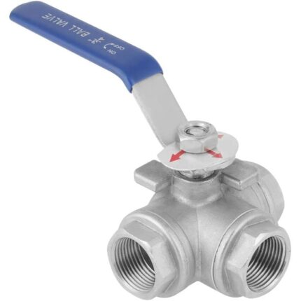 Supapa 3 cai tip T, Inox, 3/4 inch, Inox, Argintiu/Albastru