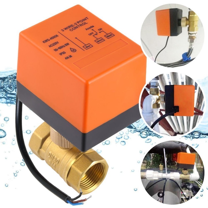 Vana electrica cu bila DN25, Tovbmup, 2 cai, 90 grade, din alama, 1'' filet interior