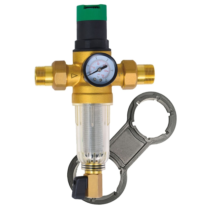 AQUA HEATING Reductor de presiune apa 3/4" DN20 16 bar cu Alama cu Manometru si Filtru autocuratator din Otel Inoxidabil