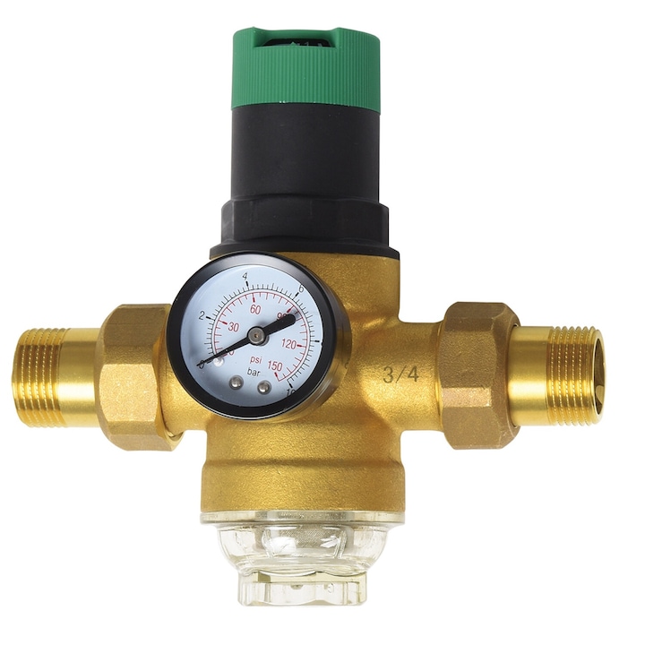 AQUA HEATING Reductor de presiune apa 3/4" DN20 16 bar cu Alama cu Manometru si Filtru din Otel Inoxidabil