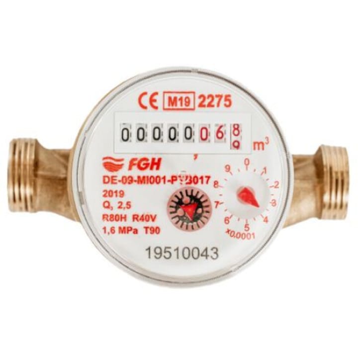 Apometru, contor de apa calda monojet cu mecanism uscat ETW DN15