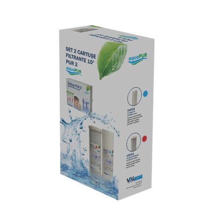 Set 2 cartuse filtrante AquaPUR 10'' PUR2, cartus PP expandat si cartus carbune activ bloc, 2-4 bari