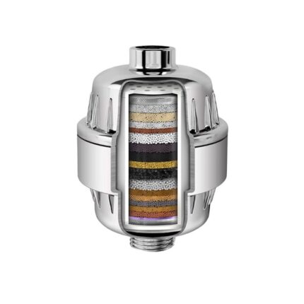 Filtru de apa premium pentru capete de dus, ZOUN, filtrare in 25 de etape, infuzat cu minerale si vitamina C, elimina clorul, metalele grele, impuritatile, 2 cartuse, usor de instalat, culoare argintie