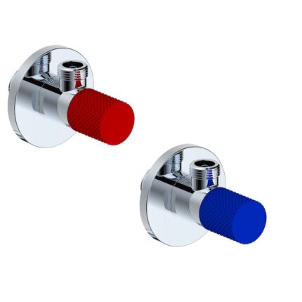 Set robineti coltar, Kruger, 2 bucati, rosu / albastru, 1/2"-3/8", din alama