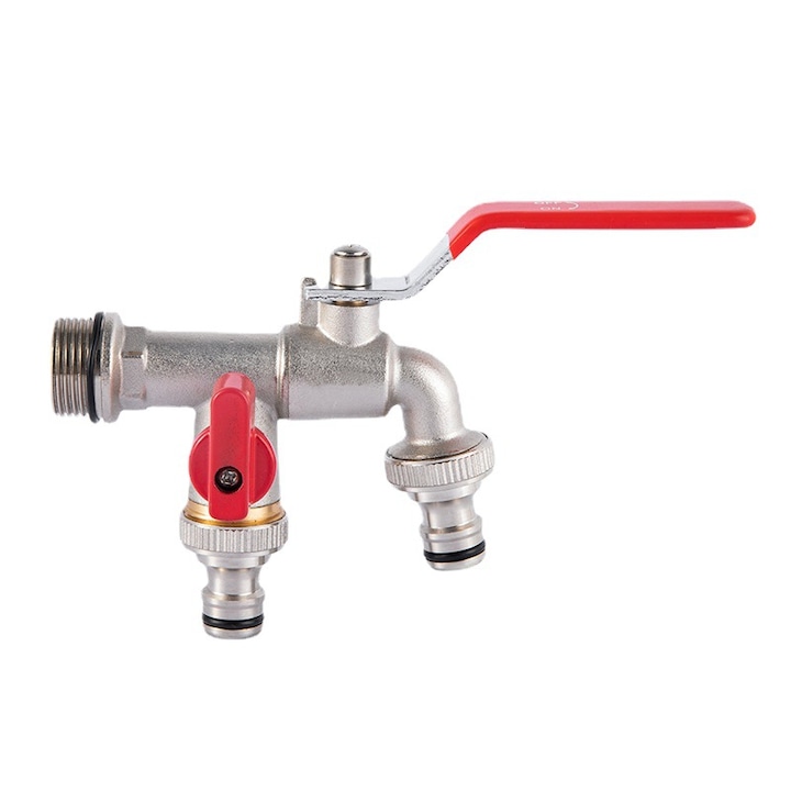 G1/2" Robinet gradina, Sunmostar, G1/2", 2xG3/4", Rezistent la inghet, Alama, Rosu/Argintiu