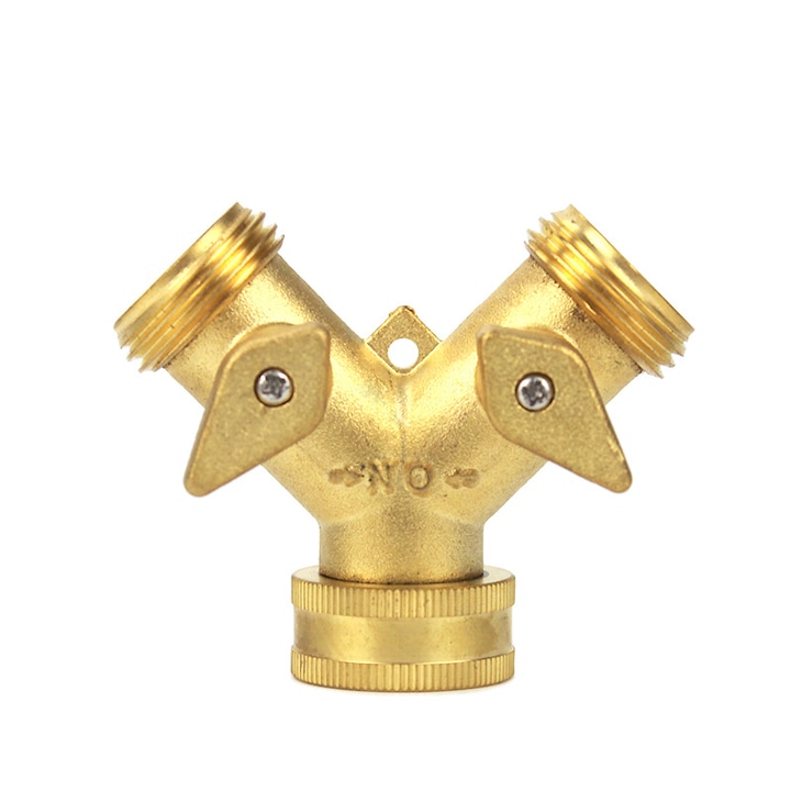 Robinet divizor Y-tip LLWL, constructie robusta din alama, design compact, galben, 4.5x6.1cm