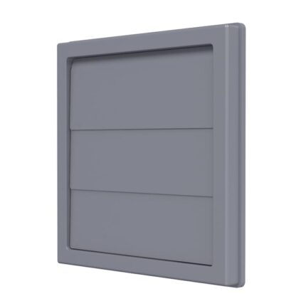 Grila ventilatie Ø100mm patrata cu lamele gravitationale, exterior 150x150, ASA plastic Grey
