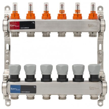 Set distribuitor Everline EVP-DSC3411/6, cu debitmetre 1"- 6 cai, Inox