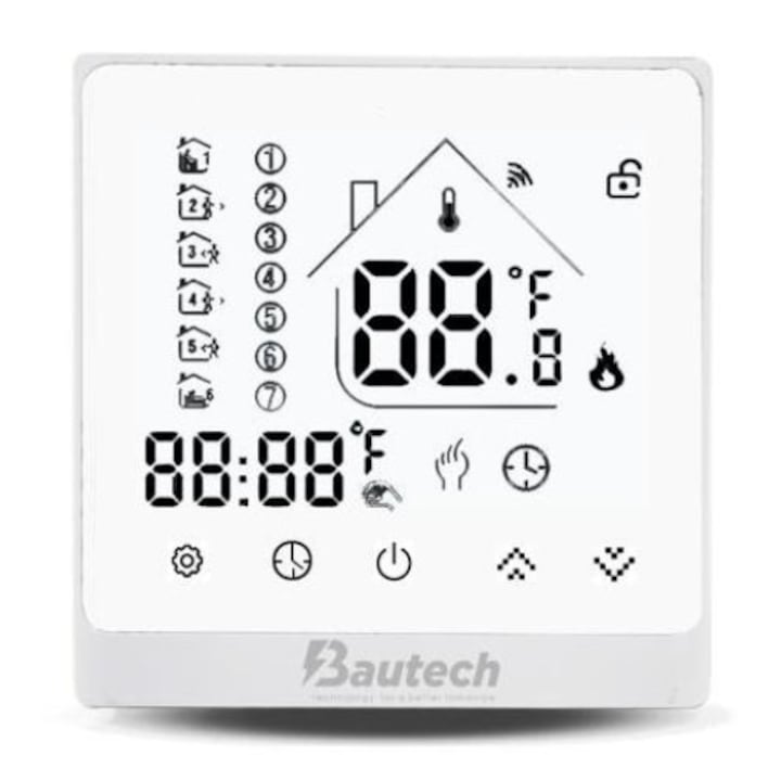 Termostat smart control wifi sistem incalzire pardoseala, cu fir, Bautech X-8wf