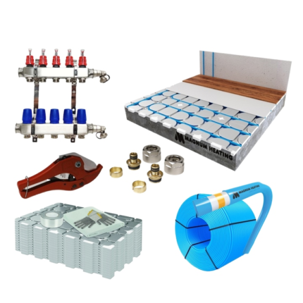 Kit incalzire prin pardoseala cu agent termic sistem uscat pentru parchet Magnum Heating, grosime 18 mm, 30m²