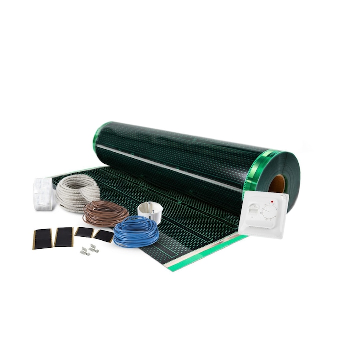 Kit incalzire pardoseala pentru parchet, cu folie incalzitoare 140 W / mp, pentru 19 mp cu termostat analogic