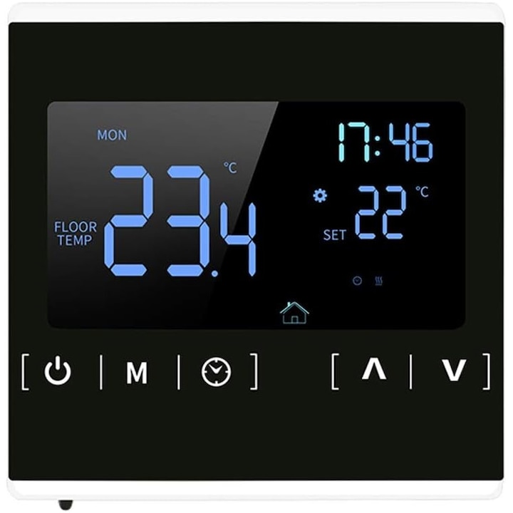 Termostat pentru incalzire electrica prin pardoseala, Sunmostar, Afisaj LCD, 16 A, 85x85x16 mm, Negru