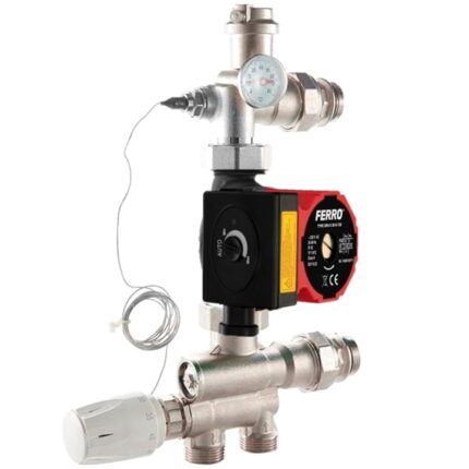 Grup de amestec Daver cu pompa electronica low energy 25/6-130 si cap termostatic cu senzor, cu reglaj 20 - 60 °C pentru incalzire in pardoseala de maxim 200 mp