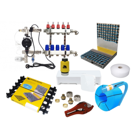 Kit incalzire prin pardoseala cu agent termic, sistem Slimfit pentru sapa autonivelanta Magnum Heating, grosime 14mm + Grup de mixare si automatizare WIFI, 60m²