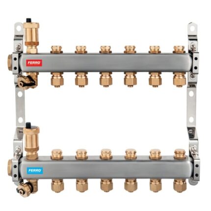 Distribuitor incalzire pardoseala, Ferro, inox, filet interior, 6 cai, 1"