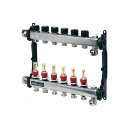 Set Distribuitor Tecefloor slq Rectangular otel inox, complet echipat 11 cai, 3/4" pentru sistem incalzire in pardoseala, 2 bucati