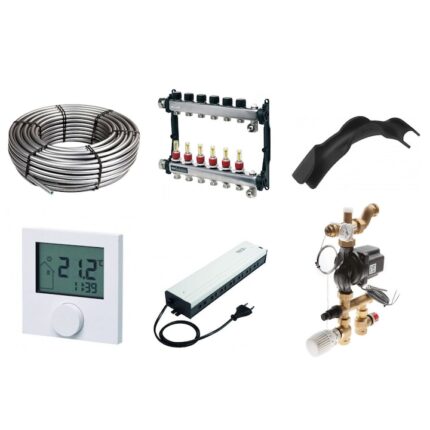 Set incalzire prin pardoseala cu apa Tece cu teava de diametru 16x2 mm si grup reglare temperatura pentru 90 mp