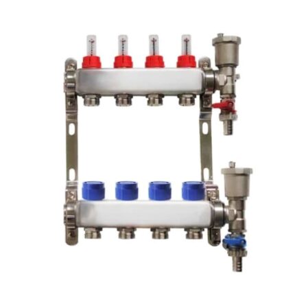 Set distribuitor / colector pentru 4 circuite cu debitmetre, robineti golire si aerisitoare automate, Daver, pentru incalzire in pardoseala