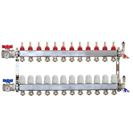 Distribuitor complet 1" / 12 circuite cu conectori EK x 17 mm, incalzire in pardoseala, seria Premium Daver