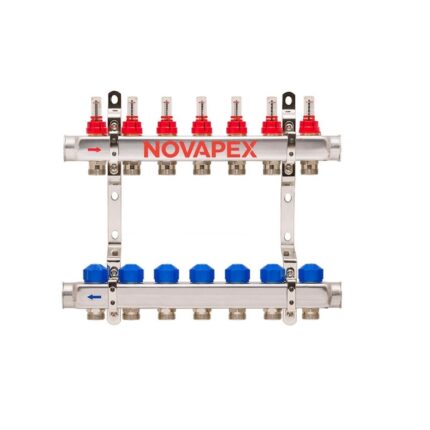 Set de distribuitor cu 3 cai 1"X3/4" NOVAPEX din inox cu debimetru