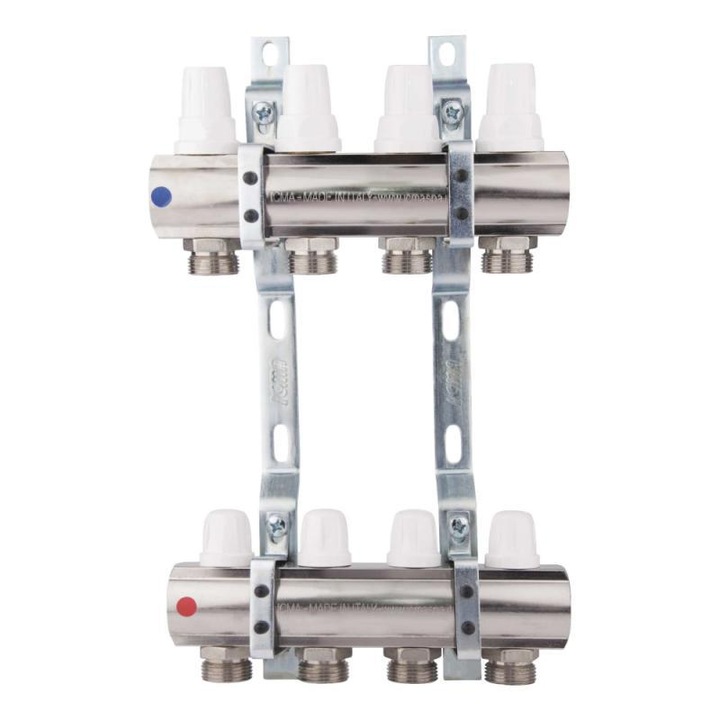 Kit distribuitor calorifere ICMA echipate cu robinet termostatic si robinet micrometric, 4 cai, 1 - 3/4