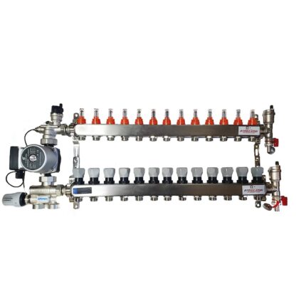 Set distribuitor pardoseala RTM cu 13 cai, 3/4", cu grup amestec Emmeti cu pompa 25/60 si kit aerisitor incluse