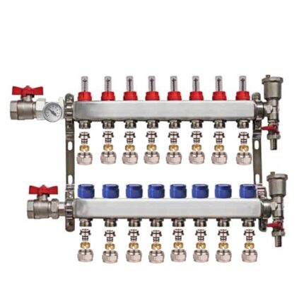 Distribuitor set complet 1" / 8 circuite cu conectori EK x 17 mm, Daver
