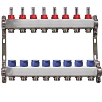 Distribuitor inox 1" / 8 circuite cu debitmetre pentru incalzirea in pardoseala, Daver