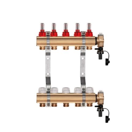 Distribuitor din alama, cu debitmetre si robineti termostatati, MGD, 4 CAI, 1 " x 3/4 EK