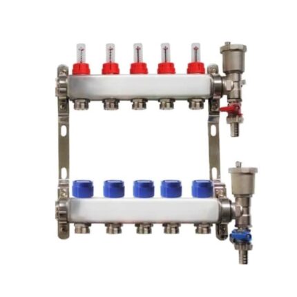 Set distribuitor / colector pentru 5 circuite cu debitmetre, robineti golire si aerisitoare automate, Daver, pentru incalzire in pardoseala