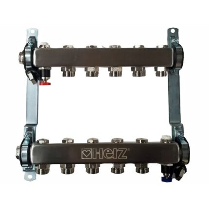 Set distribuitor inox compact, 6 cai pentru incalzire Herz, cu intrare 1", cu iesiri 3/4"
