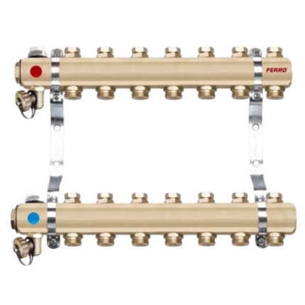 Distribuitor cu robineti Ferro, alama, 2 cai, 1”