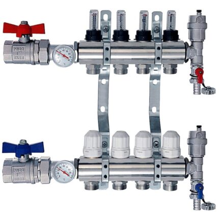 Distribuitor incalzire in pardoseala, 3/4 " / 1", 4 circuite, Alama, Argintiu