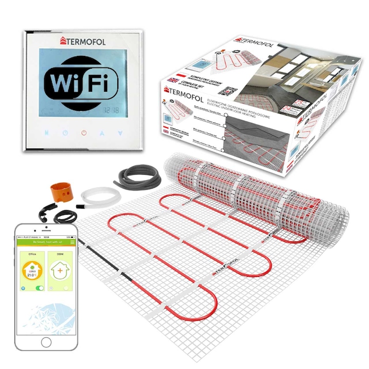 Kit incalzire pardoseala 1.5 mp - 150W/mp - termostat WIFI - Termofol