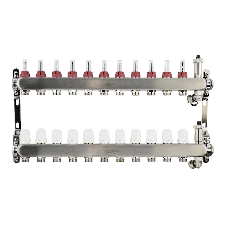 Kit distribuitor incalzire in pardoseala, Neoter, 11 cai, Inox, debitmetre, robinet termostatici, 1 tol x 3/4 toli