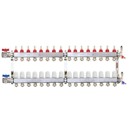 Distribuitor complet 1" / 16 circuite cu conectori EK x 17 mm, incalzire in pardoseala, seria Premium, Daver