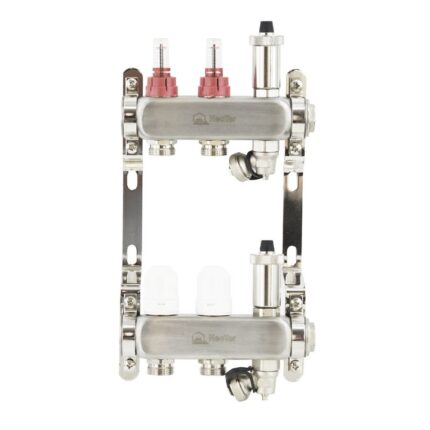 Kit distribuitor incalzire in pardoseala, Neoter, 2 cai, Inox, debitmetre, robinet termostatici, 1 tol x 3/4 toli