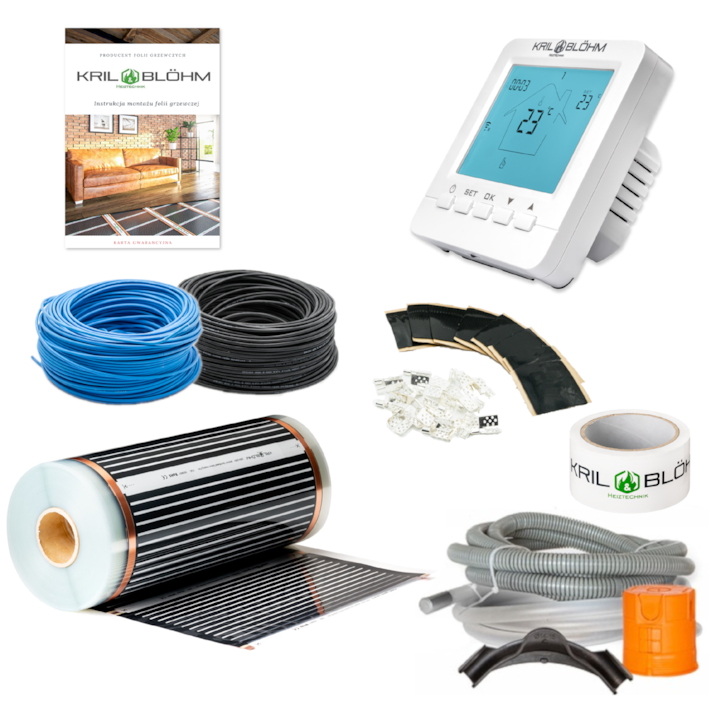 Kit Folie de incalzire 50cm 3m2 140W/m2 Termoregulator Blauw T3