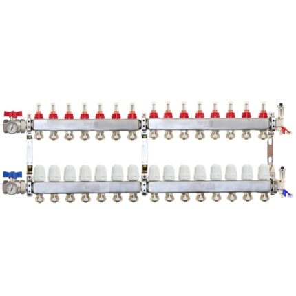 Distribuitor complet 1" / 15 circuite cu conectori EK x 16 mm, incalzire in pardoseala, seria Premium, Daver