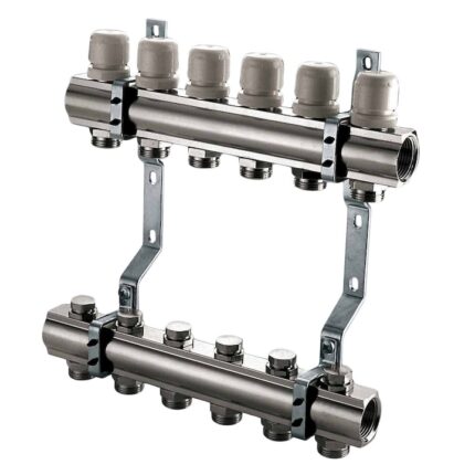 Set distribuitor tur/retur fara debitmetru IVAR din alama 1" x EK - 9 cai