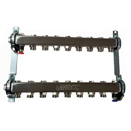 Set distribuitor inox compact, 8 cai pentru incalzire Herz, cu intrare 1", cu iesiri 3/4"