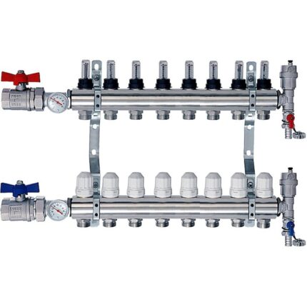 Distribuitor incalzire in pardoseala, 3/4 " / 1", 8 circuite, Alama, Argintiu