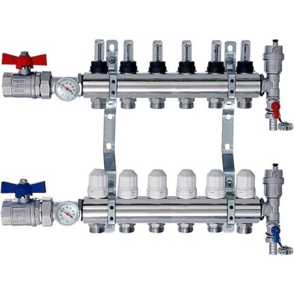 Distribuitor incalzire in pardoseala, 3/4 " / 1", 6 circuite, Alama, Argintiu