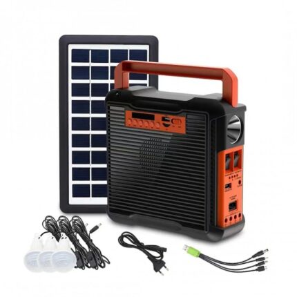 Kit solar-Power Bank cu panou solar 9V 3.5W, 3 becuri, radio, Bluetooth, EP-395, Easy Power, culoare negru/rosu