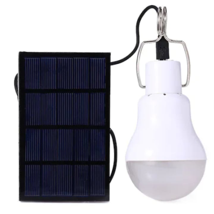 Kit cu panou solar si bec cu leduri, putere 3W, autonomie 7h, cu 2 moduri de iluminare, alb/negru