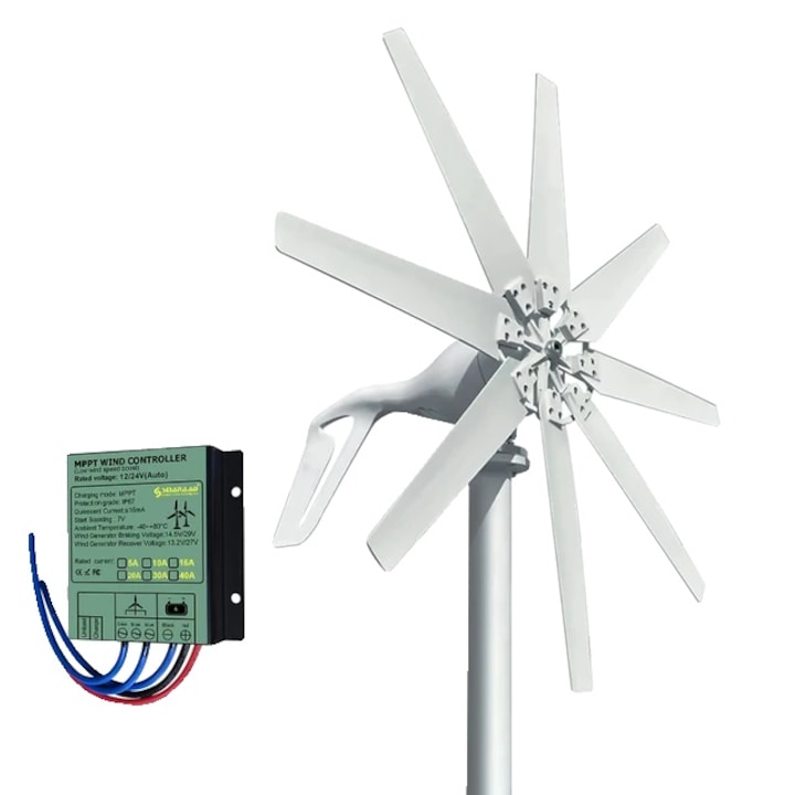 Turbina eoliana 2000W, sistem solar 6kwh/zi, panou flexibil 18V 100W, baterie 12V 100ah, set instalare, multicolor