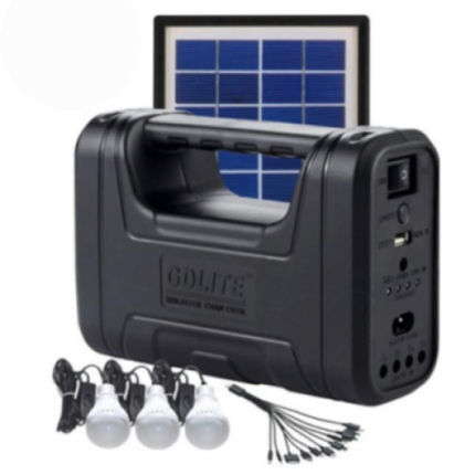 Kit solar GD-Lite 8017, dotat cu dispozitive USB cu 3 becuri LED + acumulator de mare capacitate, negru