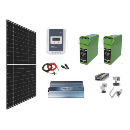Sistem solar off grid kit complet 740W pe 24V cu 2 panouri fotovoltaice mono 370W, baterii solare190Ah si invertor SINUS PUR 8000W 24V, panou solar, casa, cabana, containere, Solid Volt