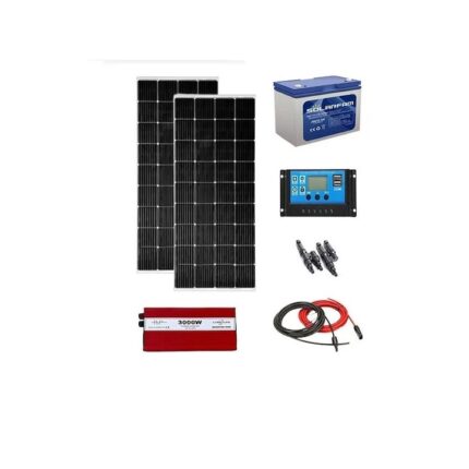 Kit fotovoltaic solar off-grid 400 W cu 2 panouri de 200 W, invertor sinus modificat 3000W 12V, controller 40A, baterie solara AGM 100 Ah, cabana, rulota, locuri izolate, container, Solid Volt